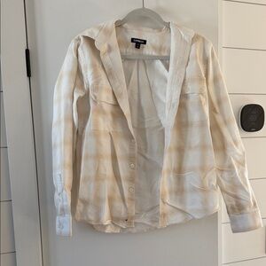 Express Cream Plaid Long-Sleeve Button Shirt